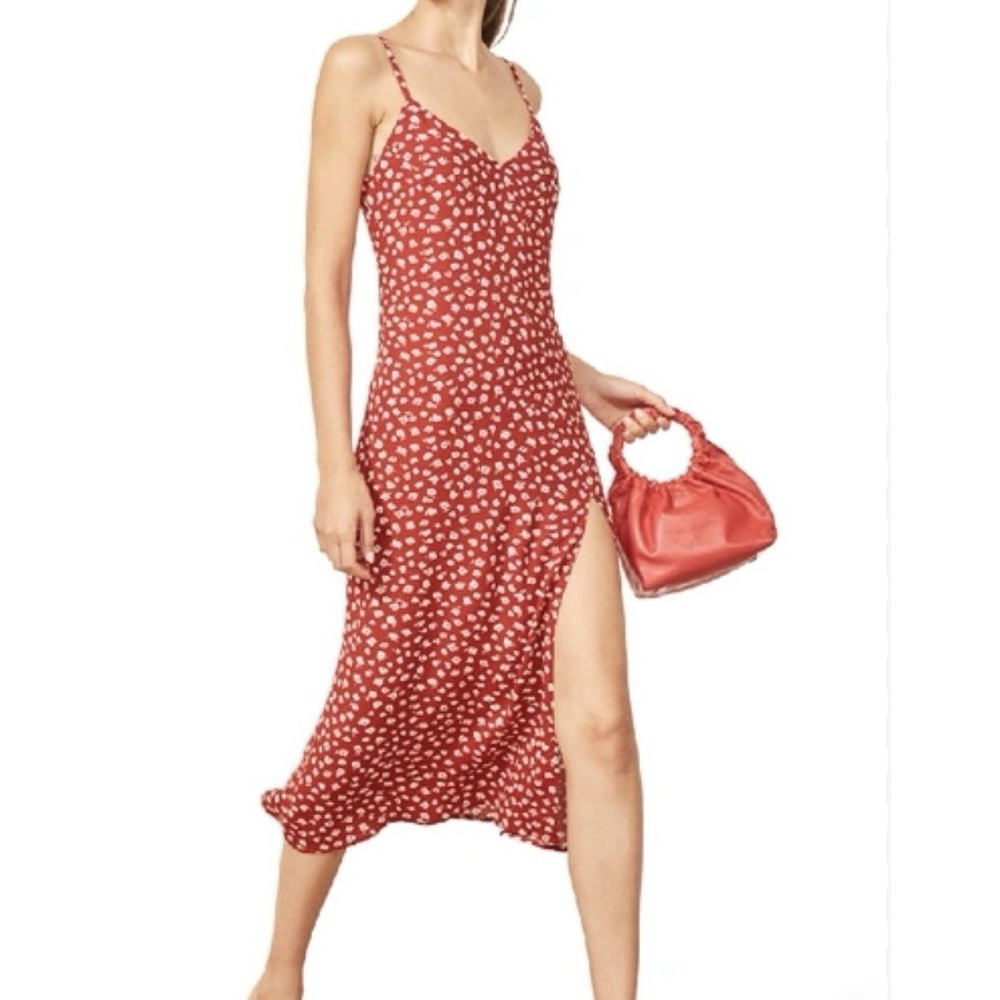 Reformation Crimini Red Floral Midi Sundress 12 Vacation Slip Summer Beach 199